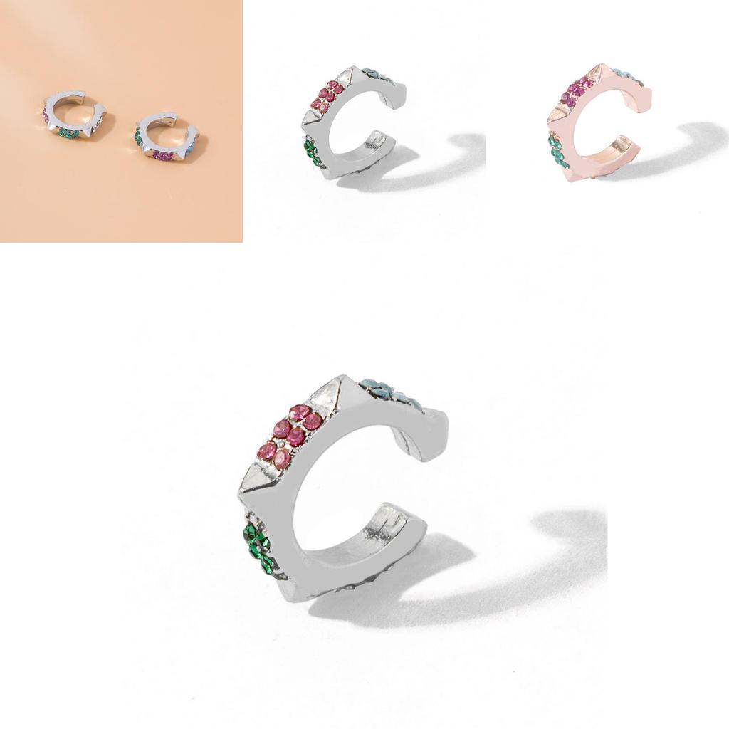 Eye-catching Alloy Geometric Earrings Trendy Rhinestone Ear Clips Perfect For Any Occasion