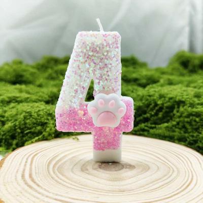 Creative Design Pink Cat Claw Digital Candle Birthday Candle Romantic Variety Specification Children's Cake Decoration Ornaments