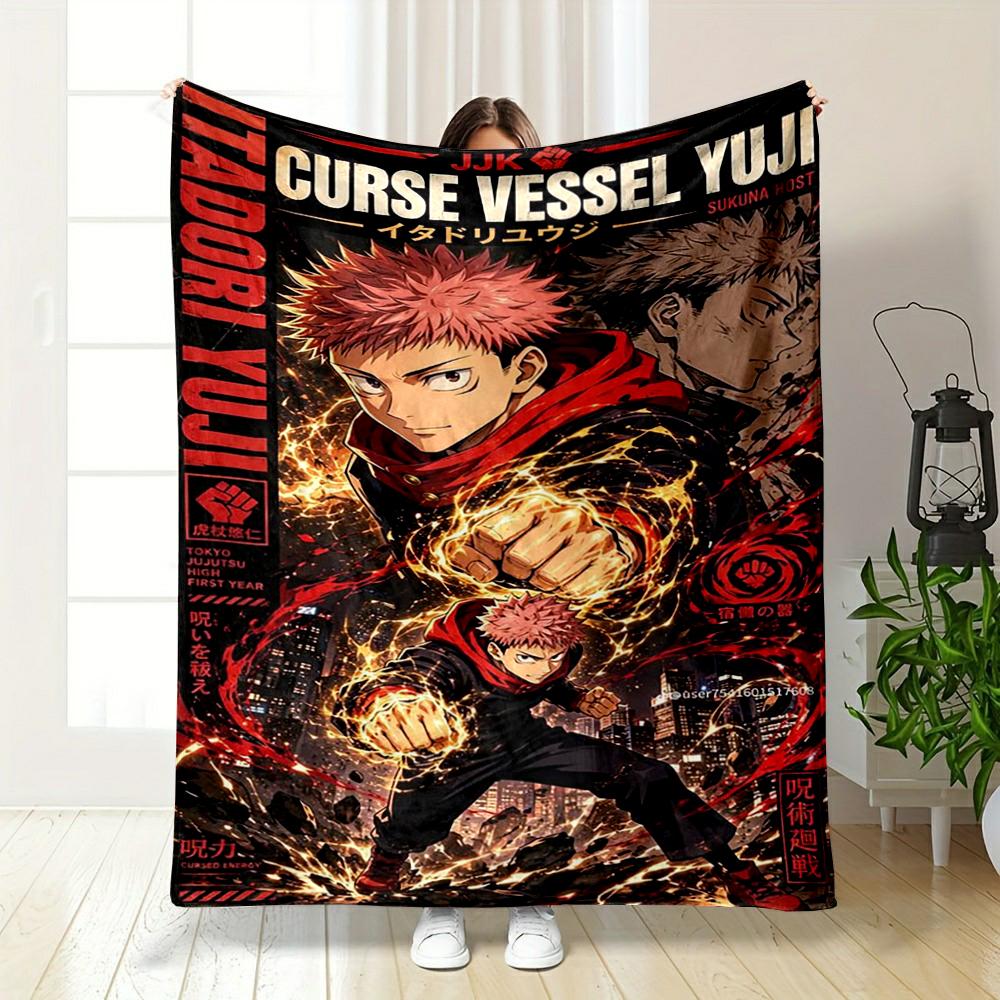 JJK Itadori Yuji Anime Warm blanket with Dark Red Theme Flannel blanket for bedroom, living room, sofa, and nap