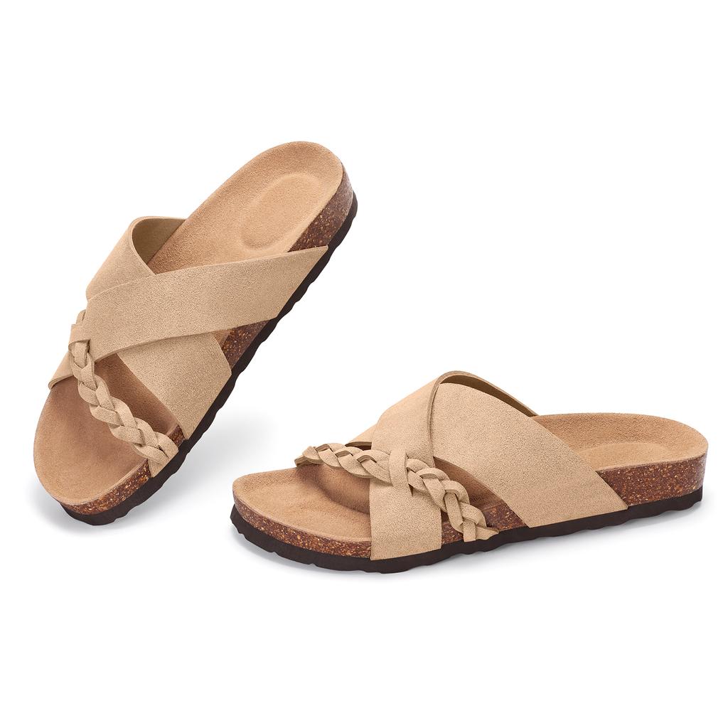Fashion Litfun Casual Women's Slippers With Arch Support New Cork Footbed Slides Walking Slip On Sandals Braided Straps Women's Slippers