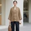 Handgemachtes Knopflochhemd Damen Hemd mit Stehkragen, Chinesische Frosch-Bluse für Frühsommer Freizeit-Outfit Herbst, Lockeres einfarbiges Langarm-Oberteil Frühjahrs-Kleidung