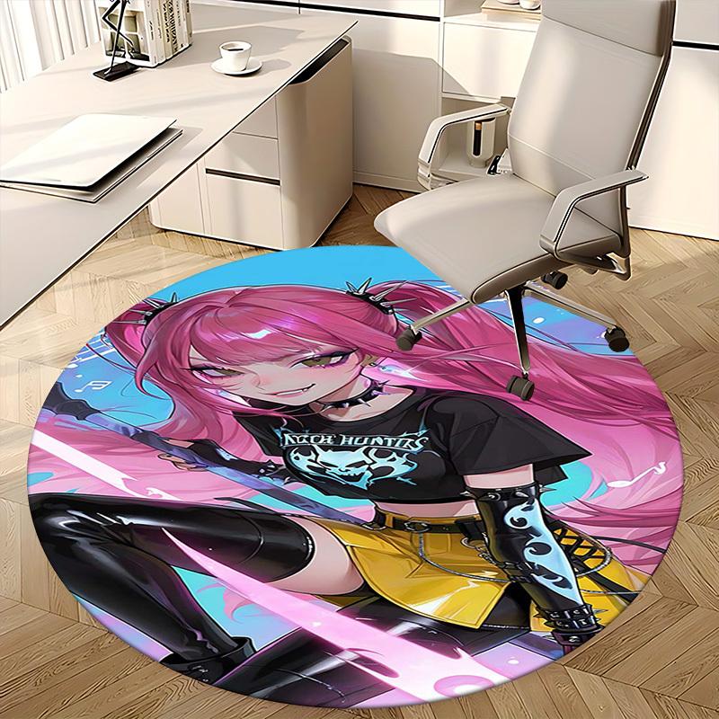 1pc Anime Design Round Carpet - "Ninja Hunters" Chair Mat for Office, Home Decor, Living Room, Bedroom, Game Room - Non-Slip Flooring Protection.J042