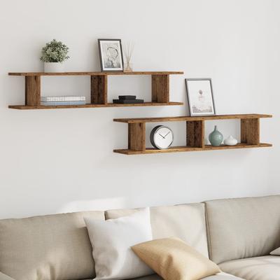 Wall Shelves 2 Pcs Rustic Wood Look 105 X 18 X 20 Cm Engineered Wood