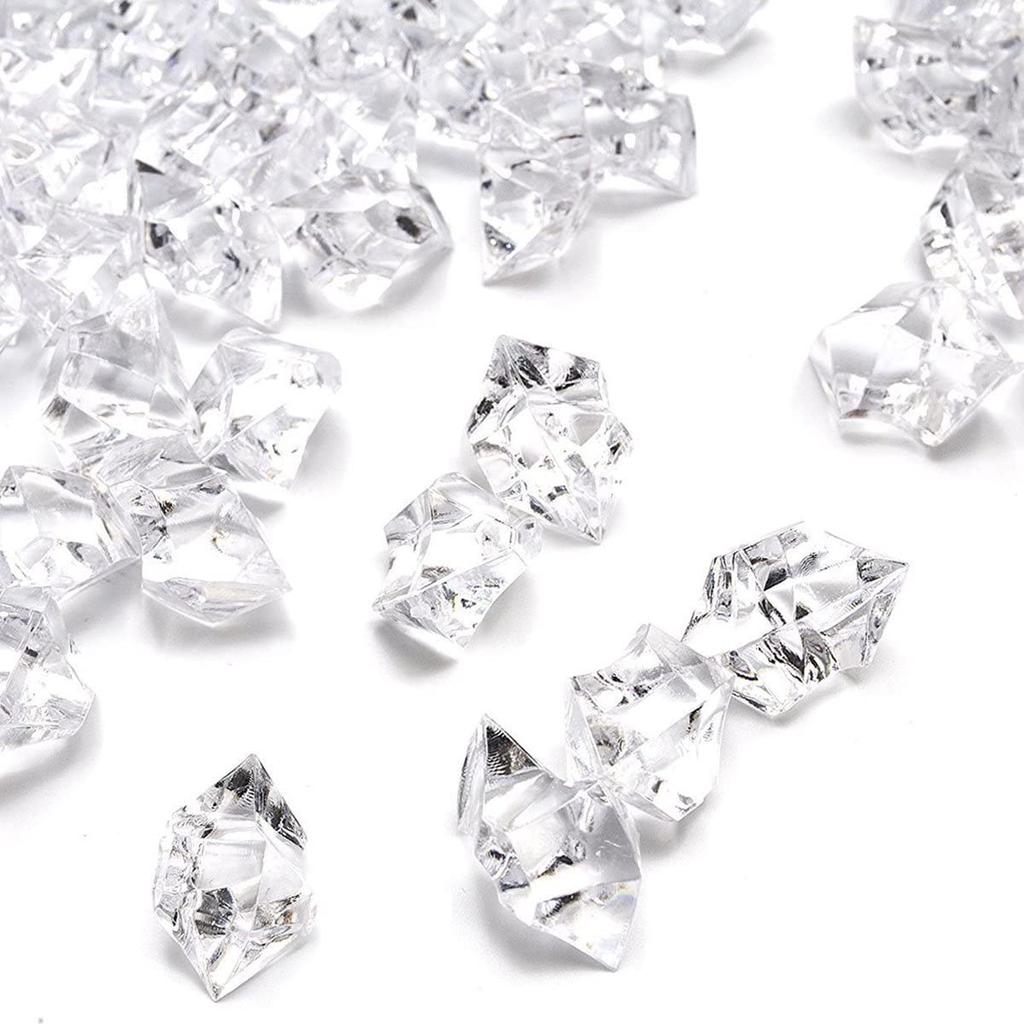 150 PCS Fake Diamonds Plastic Ice Cubes Acrylic Clear Ice Rock Diamond Crystals Fake Ice Cubes Gems
