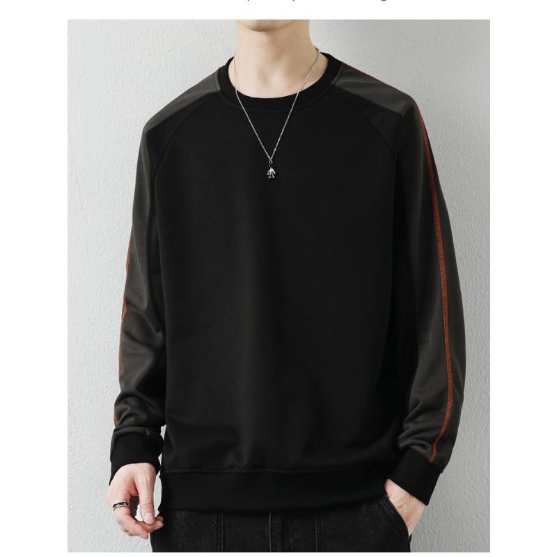 Spring Autumn Men's Fashion Color Block Trendy Hoodless Crew Neck Sweatshirt Long Sleeve Casual Versatile Base Layer Top