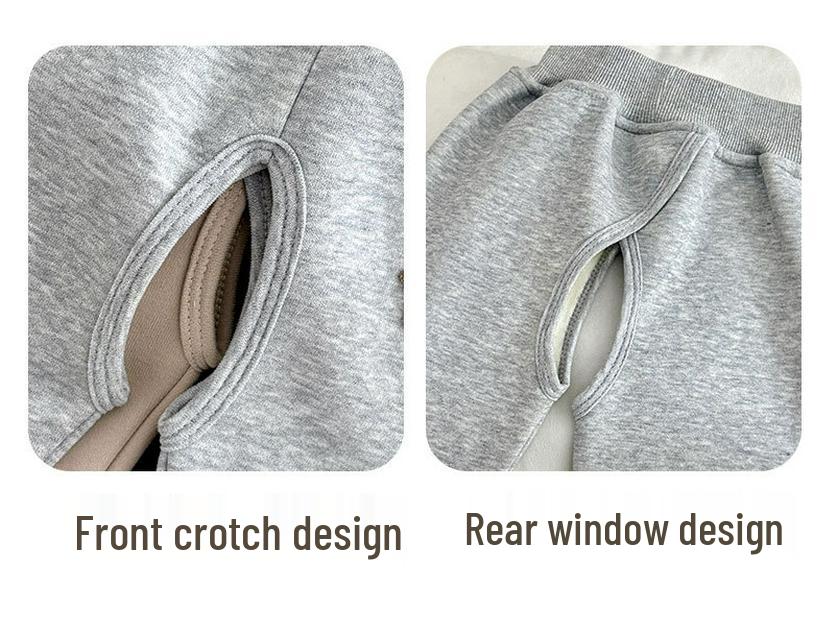 Baby-Sweathose mit Fleecefutter und offener Schritt: Verdickte, warme Herbst-/Winterkleidung für Jungen und Mädchen