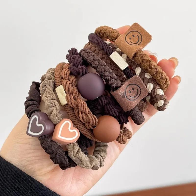 10PCS Headband Leather Band Female High Ponytail Holster Hair Accessories Simple High Elasticity Durable Rubber Band Hair Circle