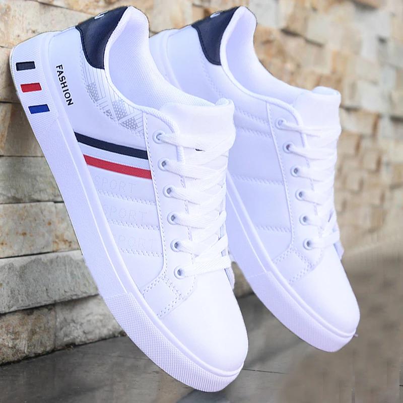 Men's Sneakers Casual Sports Shoes for Men Lightweight PU Leather Breathable Shoe Mens Flat White Tenis Shoes Zapatillas Hombre
