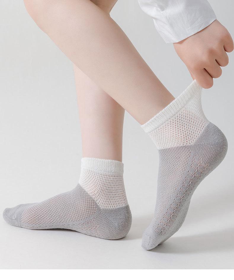 Set of 5 Pairs Girls' Thin Mesh Ankle Socks – Summer Anti-Pilling Cotton, Short Length for Older Kids