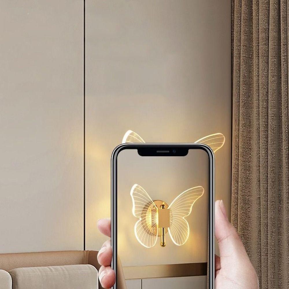 Butterfly LED Wall Lamp Interior Modern Metal Acrylic 110V-220V Wired Wall Lamp Tricolor Adjustment Bedside Wall Light Sconces