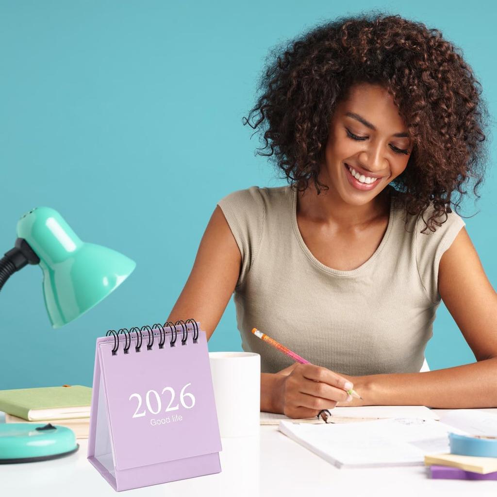 Mini Desk Calendar 2026-2027, January 2026 until July 2027, 19 Months Standing Flip Small Desktop Calendar Twin-Wire Binding with Stickers for Home