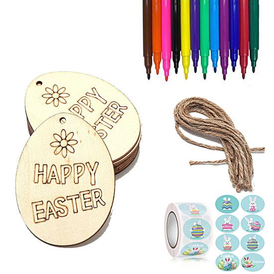 Easter Egg Pendant Creative Shape Exquisite Pattern Smooth Edge Burr Free Easy To Hang Wooden Egg Hanging Pendant Decal DIY Craft Kit Home Supplies