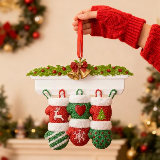 Christmas Pendant Bright Red Green Gloves Shape Festive Color Hanging Ornament Holiday Wall Decoration Gift