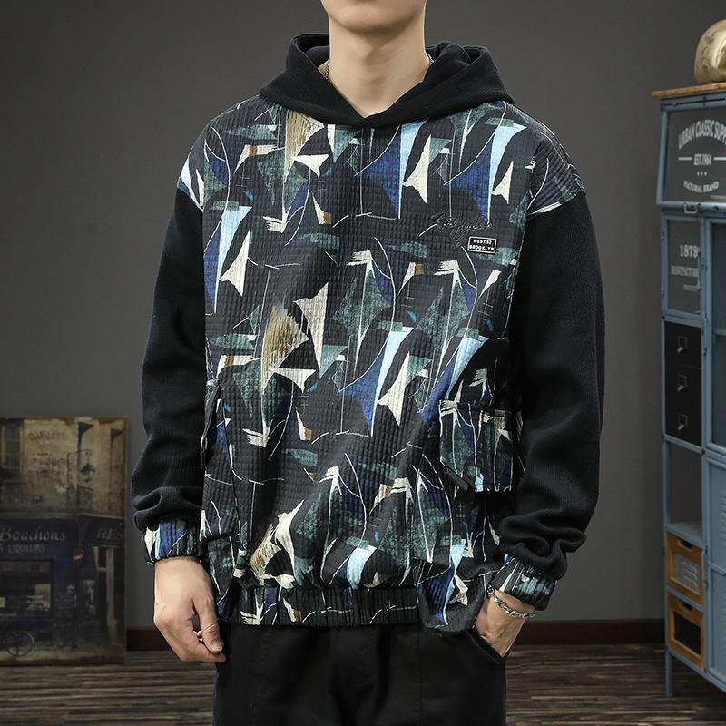 

Осенне-зимний модный фирменный дизайн Sense масляная живопись печать капюшон свитер мужской свободный большой размер американский тяжелый повседневный пуловер куртка 4XL