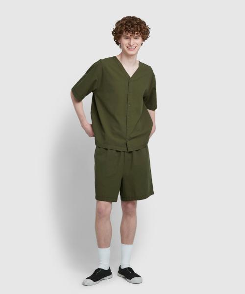 

[Jaju] Мужской пижамный комплект из муслина с V-образным вырезом, 3/4 рукав [Отправка из Кореи] 100% Оригинал Khaki - M