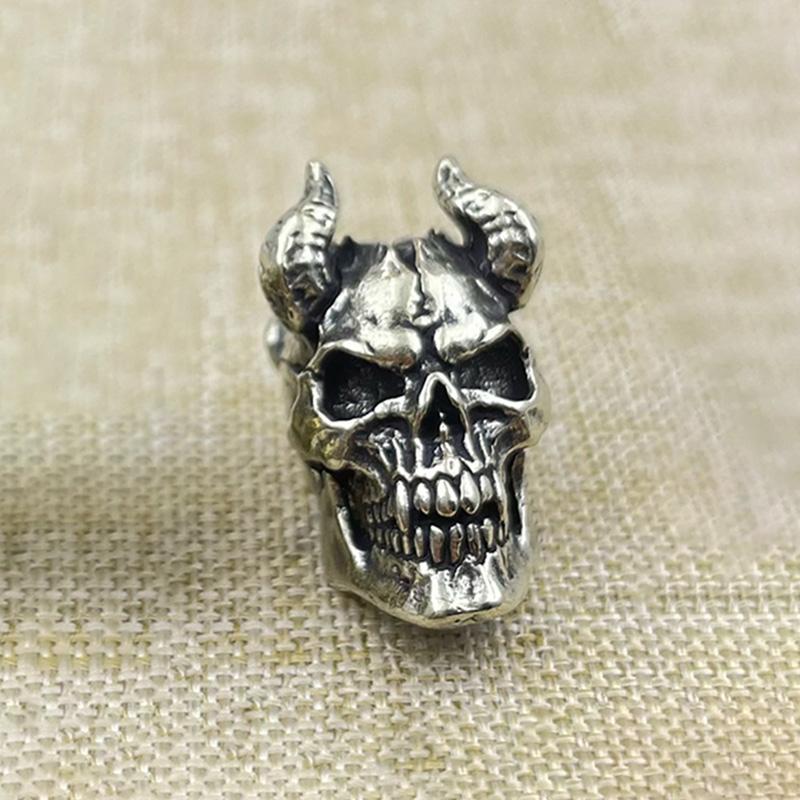 Brass Horned Skull Head Knife Bead Punk Edc Outdoor Diy Paracord Woven Lanyard Pendant Retro Umbrella Rope Bracelets Accessories