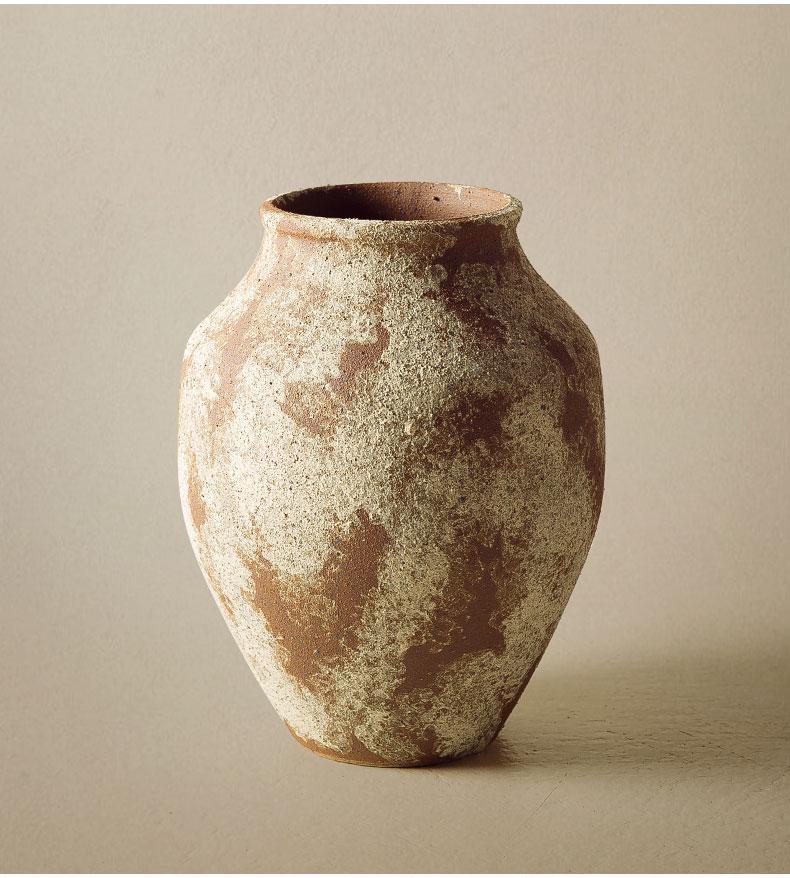 Wabi-Sabi Style Unglazed Terracotta Vase with Floral Design for Retro Living Room or Dining Table Decor