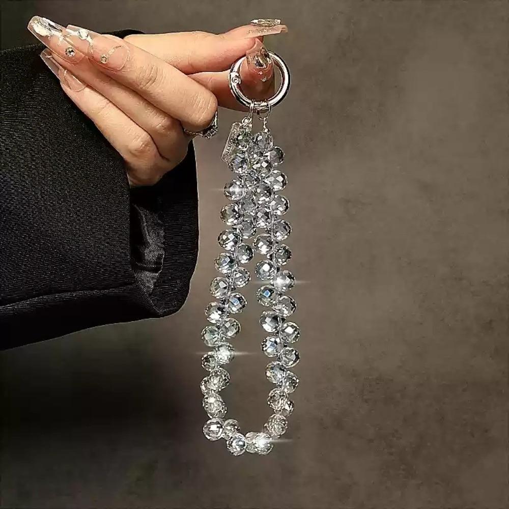 Stylish Glitter Crystal Bead Pendant Detachable Colorful Wrist Crystal Chain Transparent Phone Lanyard Women Girls