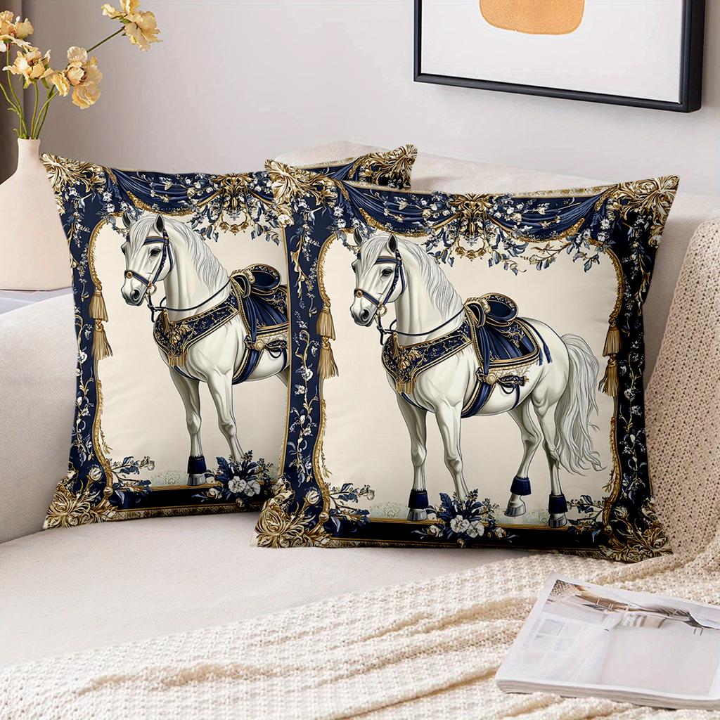 1 Pieces Exquisite Horse Pattern Decorative Throw Pillows Polyester Pillowcase, Sofa Decorative Cushion Cov Headboard Pillow