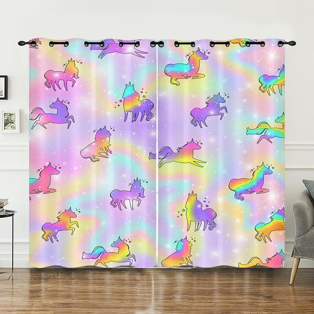 Curtain Unicorn Animal 3D Digital Printing Blackout Curtain Punching