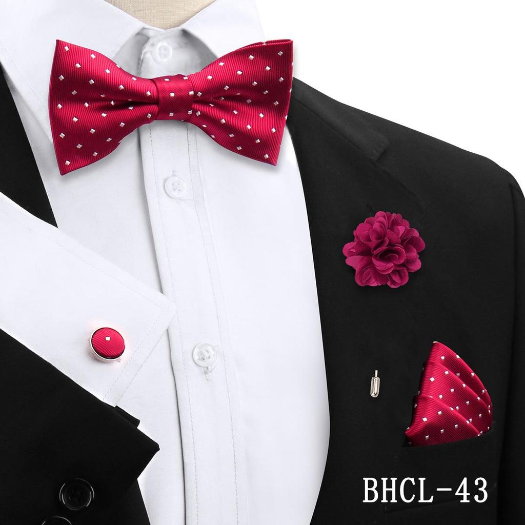 Korean Style 4-Piece Men's Bow Tie & Pocket Square Set for Weddings & Formal Events