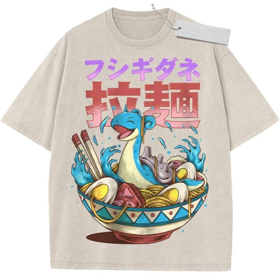 Womens Vintage Pokemon TShirt Oversized Fushigidane Ramen Anime Print Casual Wear For Street Style Daily Campus Outing M
