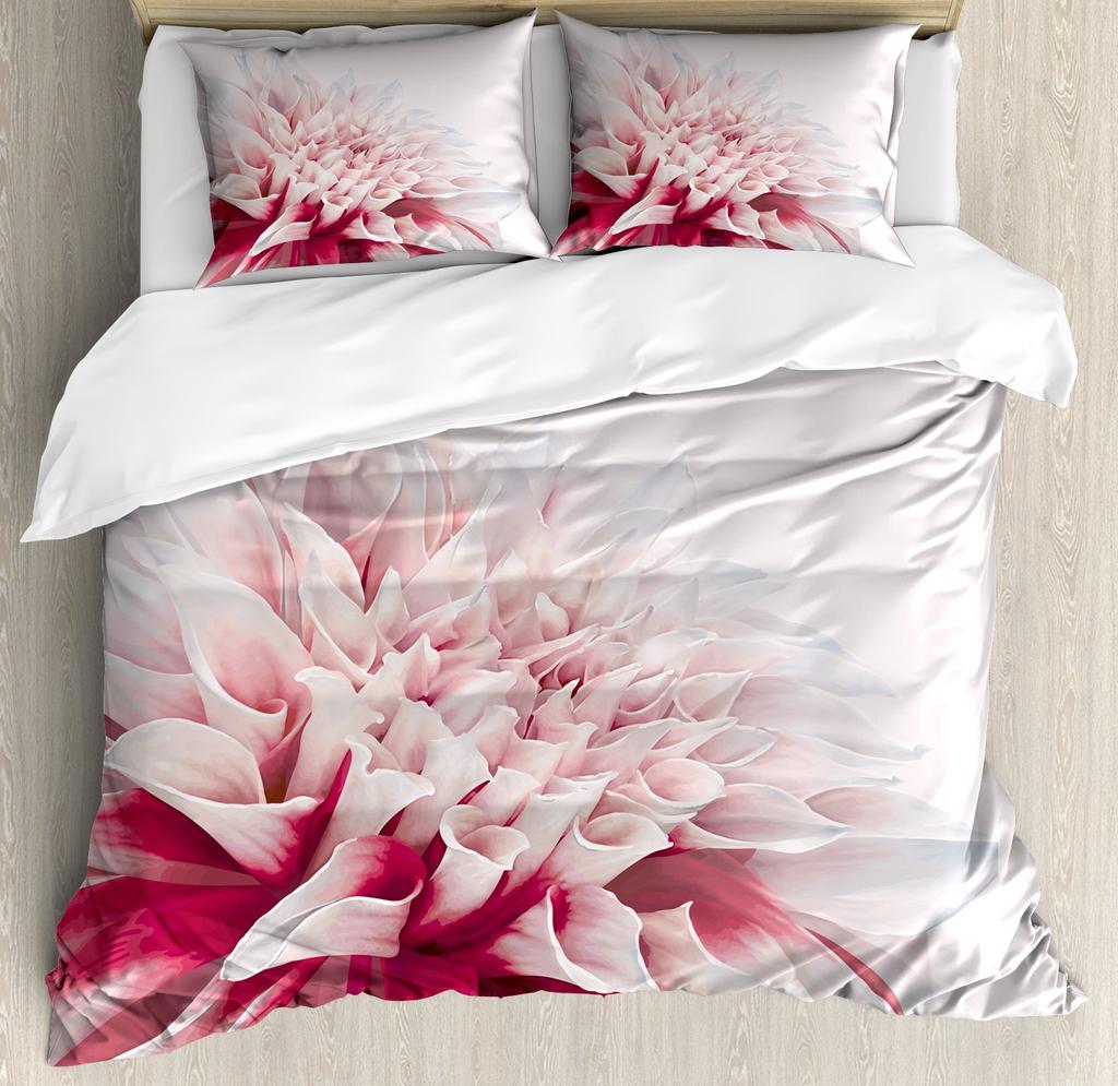 Flower Duvet Cover Set, Little Red Spring Summer Time Garden Florals Poppy Decorative 3 Piece Bedding Set with 2 Pillow Shams