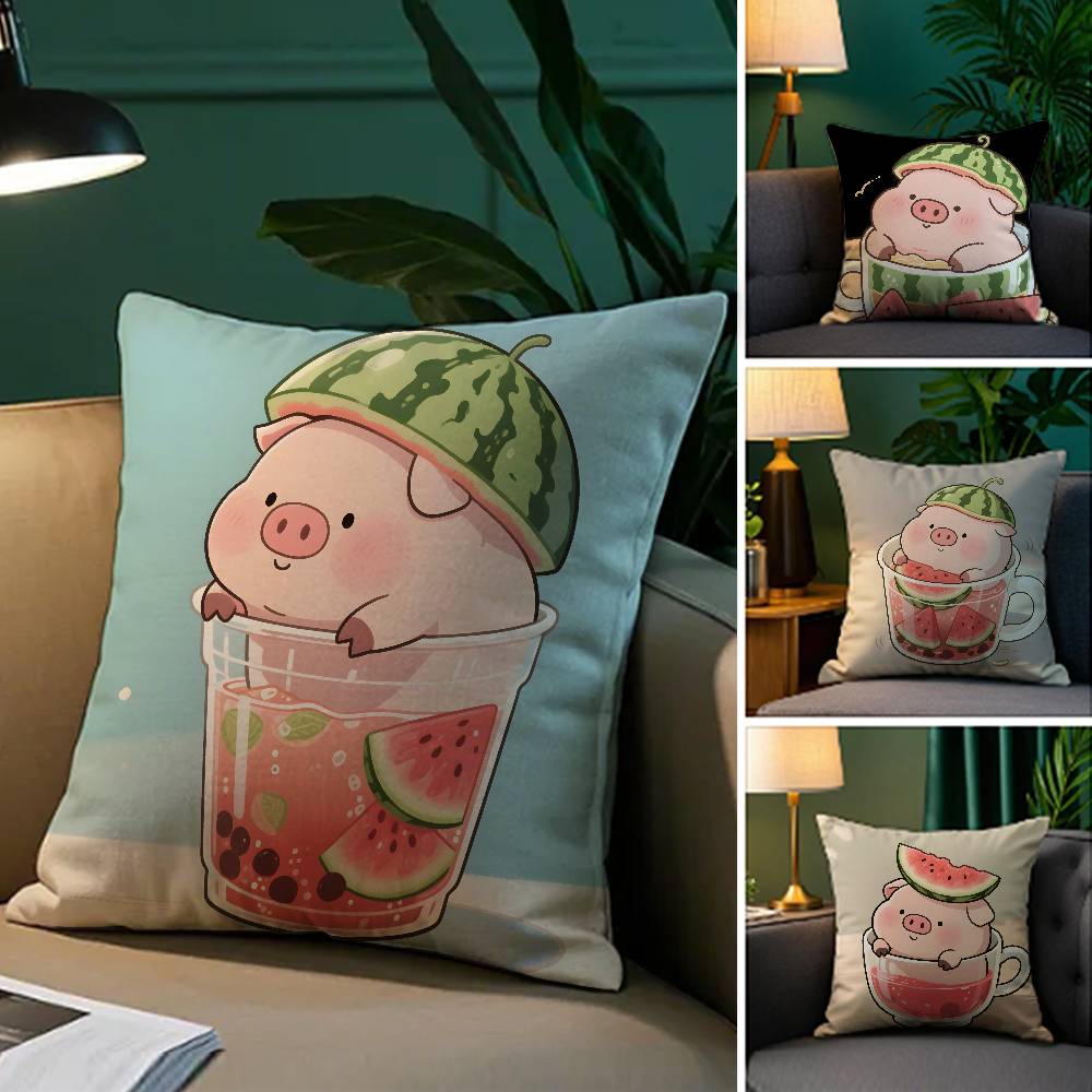 Cute Pig Summer Surprise Pillow Case Comfort Sofa Bed Silky Elegant Invisible Zipper Decorative Cushion Cover