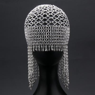 Cappello per danza del ventre accessori per capelli da spettacolo gioielli da sposa fatti a mano copricapo con nappe lunghe