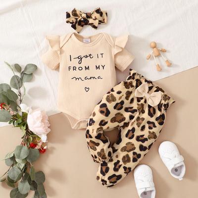 New Style Baby Girl Summer Knitted Three-Piece Set: Cute Short-Sleeved Romper with Leopard Print