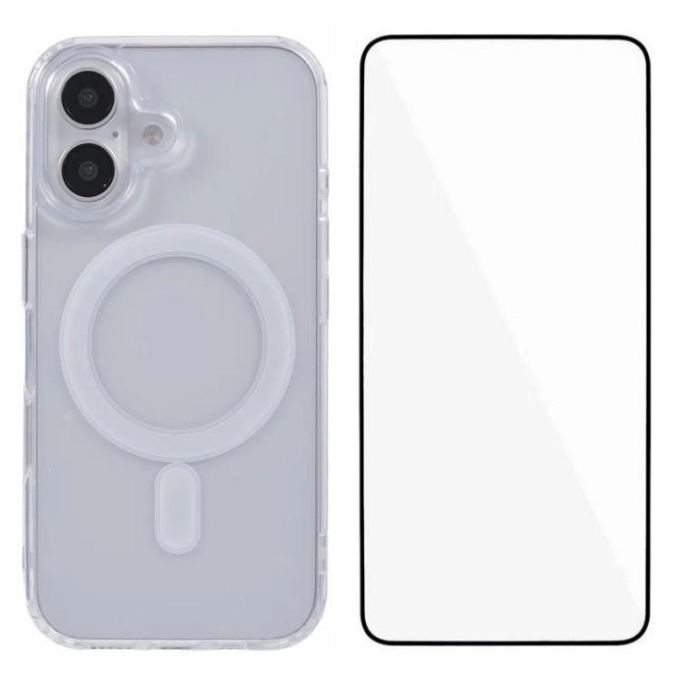 WANLONFENG LM Series For iPhone 16 Clear Phone Case Compatible with MagSafe with Screen Film (Big Lens Hole)