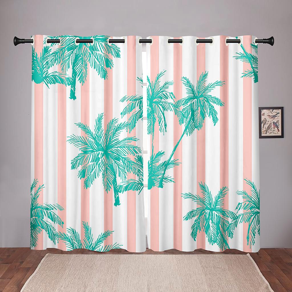 Kokospalmenpflanze Bunte Verdunklungsvorhänge für Kinder Kinderzimmer Wohnzimmer Schlafzimmer Badezimmer Küche Tür 2 Stück Haken