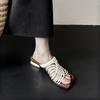 Krazing Pot Straw Weaving Summer Size 40 High Quality Slip on French Chic Thick Heels Women Peep Toe Sandals