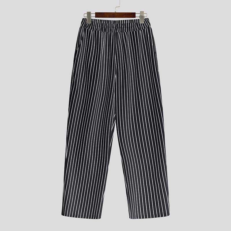 INCERUN Men Elastic Waist Striped Casual Long Harem Pants Trousers Bottoming