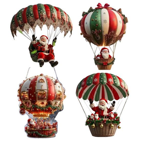 Hot Air Balloon Christmas Ornament 2D Flat Acrylic Santa Claus On