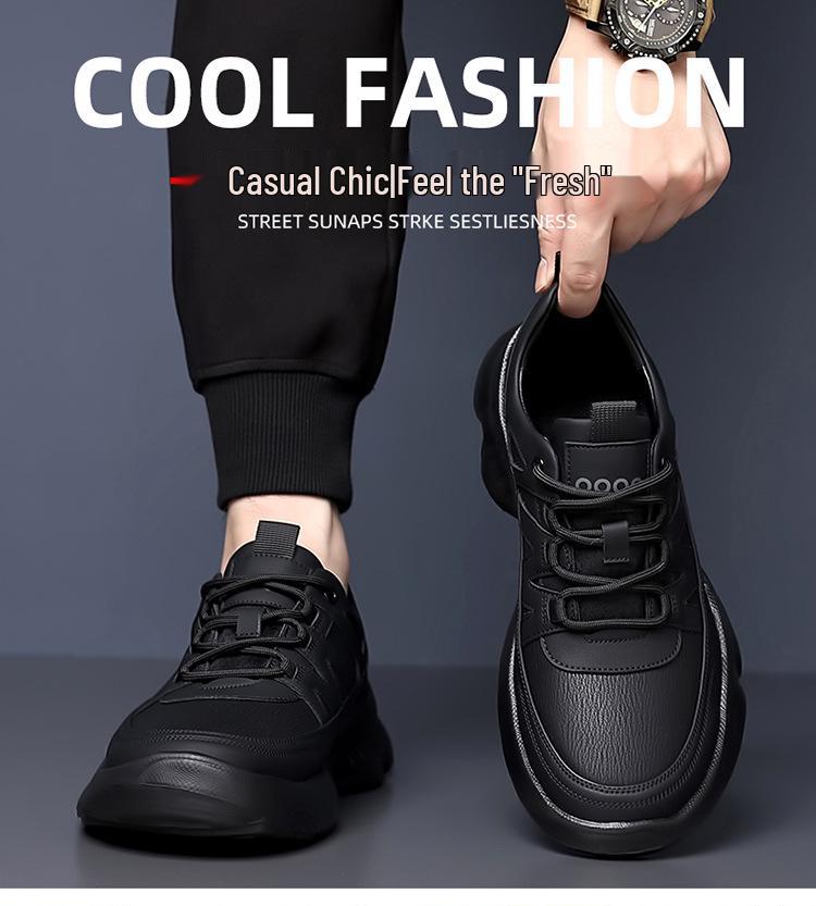2025 Autumn Sports Casual Mesh Shoes: Breathable Black Leather for Men & Women
