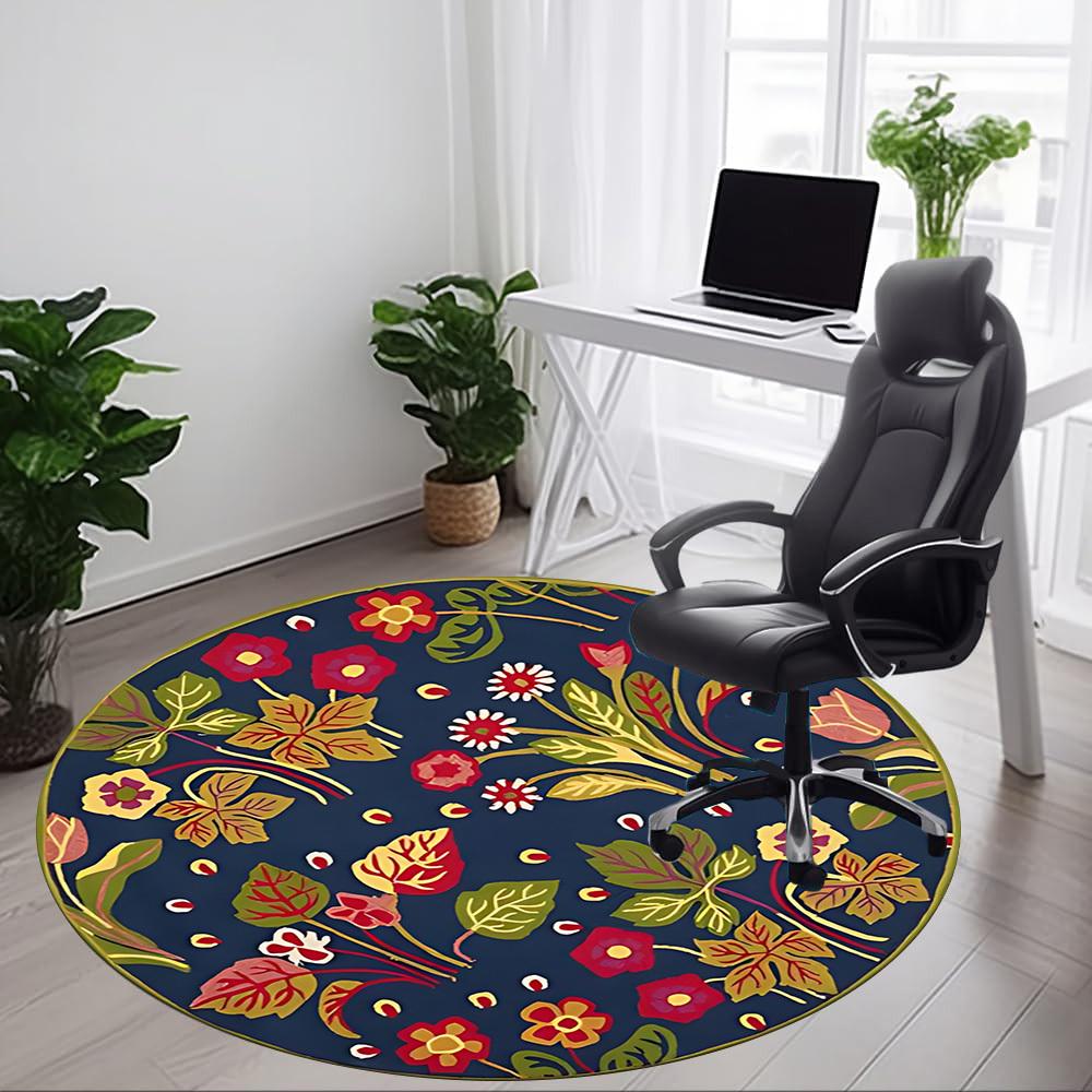 1pc Floral Pattern Carpet for Office Non Slip, Round Carpet, Soft & Comfortable, Carpet for Office, Lightweight Round Floor Mat