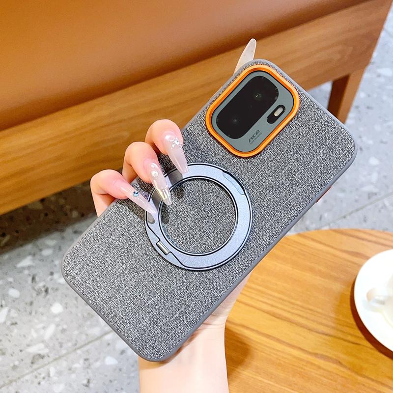 Premium Linen Fabric Case for OnePlus 15T 13 Ace6 Ace5 Pro Magnetic Rotating Stand Metal Buttons Full Body Lens Protection Cover