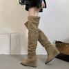 Nightclub Pointed Toe Pleated Women Over the Knee High Boots Wedges High Heels Party Shoes Winter Ladies Thigh High Booties