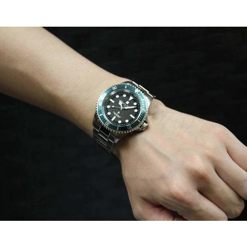 Salvatore Marra Men's Watch, Radio-Controlled Solar, 10 ATM Water Resistant, Italian Brand, Black and Green, SM22110-SSBKGR