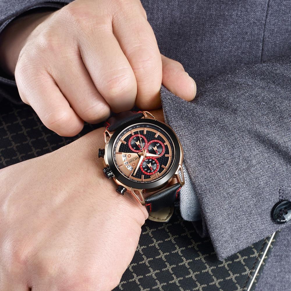 Creative MEGIR Chronograph Pánské hodinky Relogio Masculino Módní Kožené Quartz náramkové hodinky Pánské Clock Hour Army vojenské hodinky