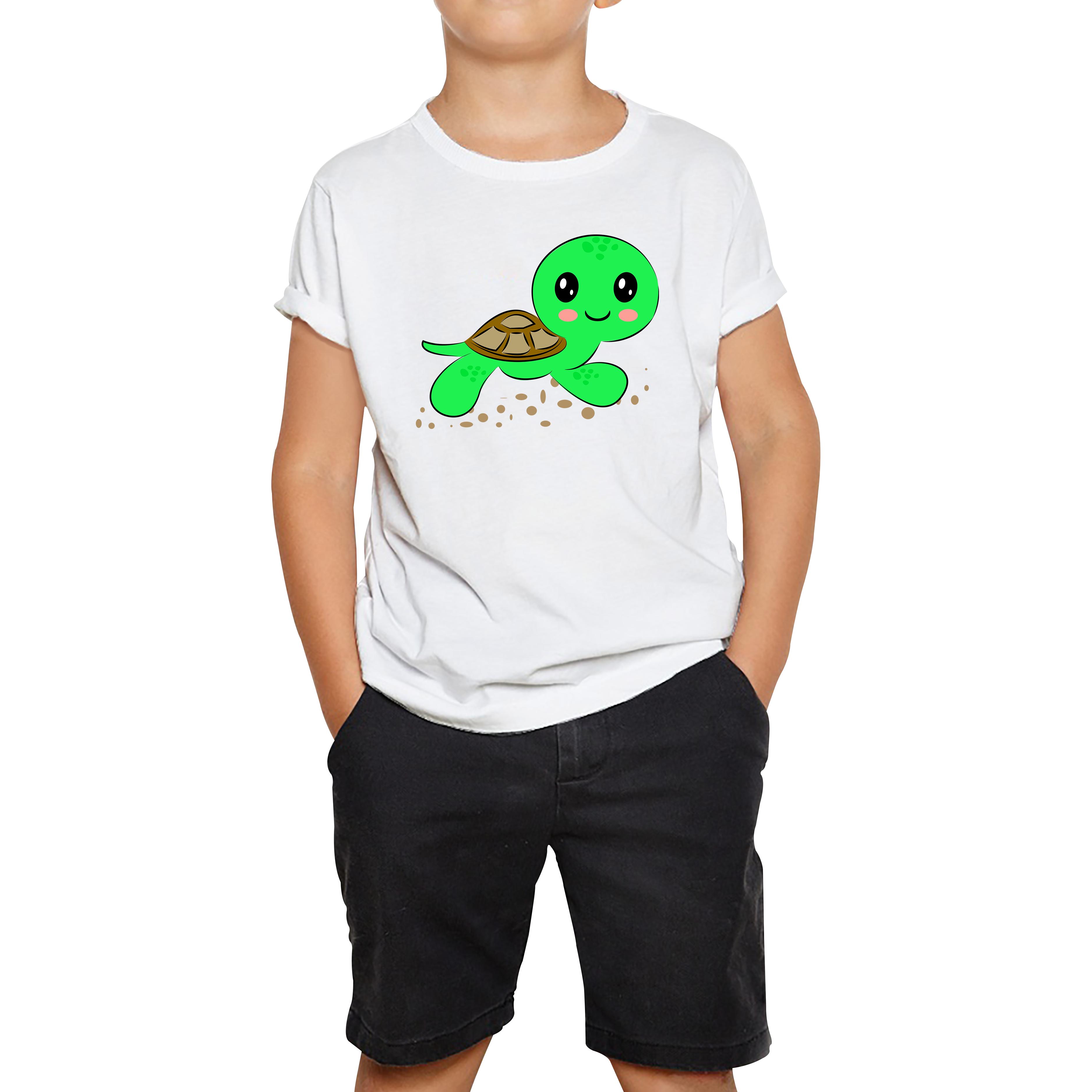 Swimming Cartoon Turtle, Funny Cute Little Sea Turtle Kids Tee 110