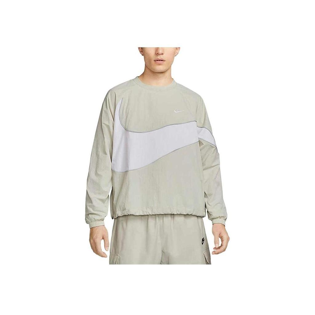 Nike Swoosh Color-Block Logo Print Crew Neck Sweatshirt Men Tops Light-Bone DX0661-072