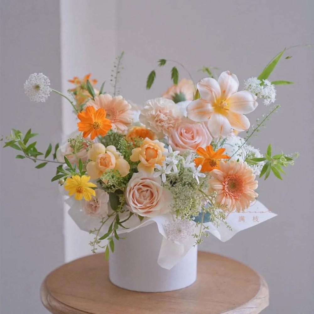 New Round Flower Gift Box Big Solid Color Gift Packaging Paper Box Flower Arrangement Bucket Bouquet Storage
