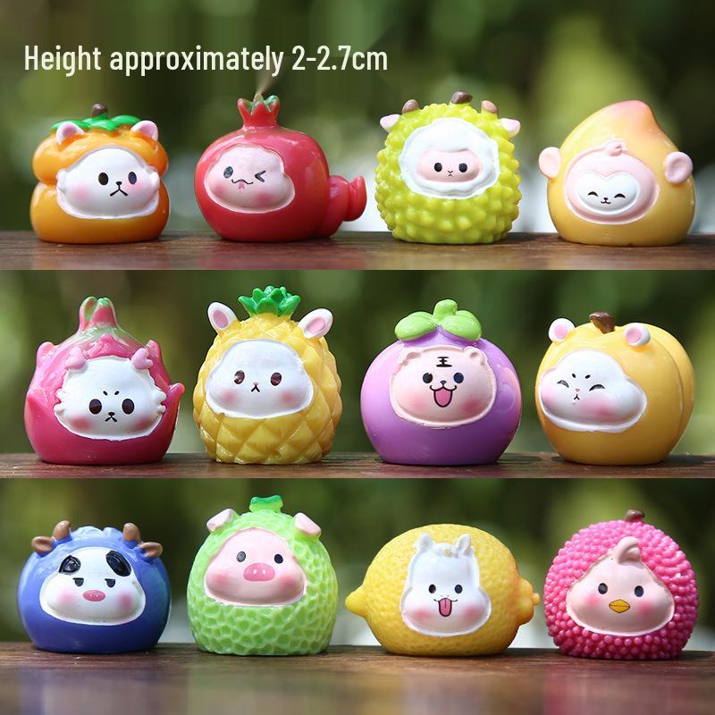 National Tide Zodiac Fruit Series Resin Figurines - Creative Micro-Landscape Desktop Ornaments