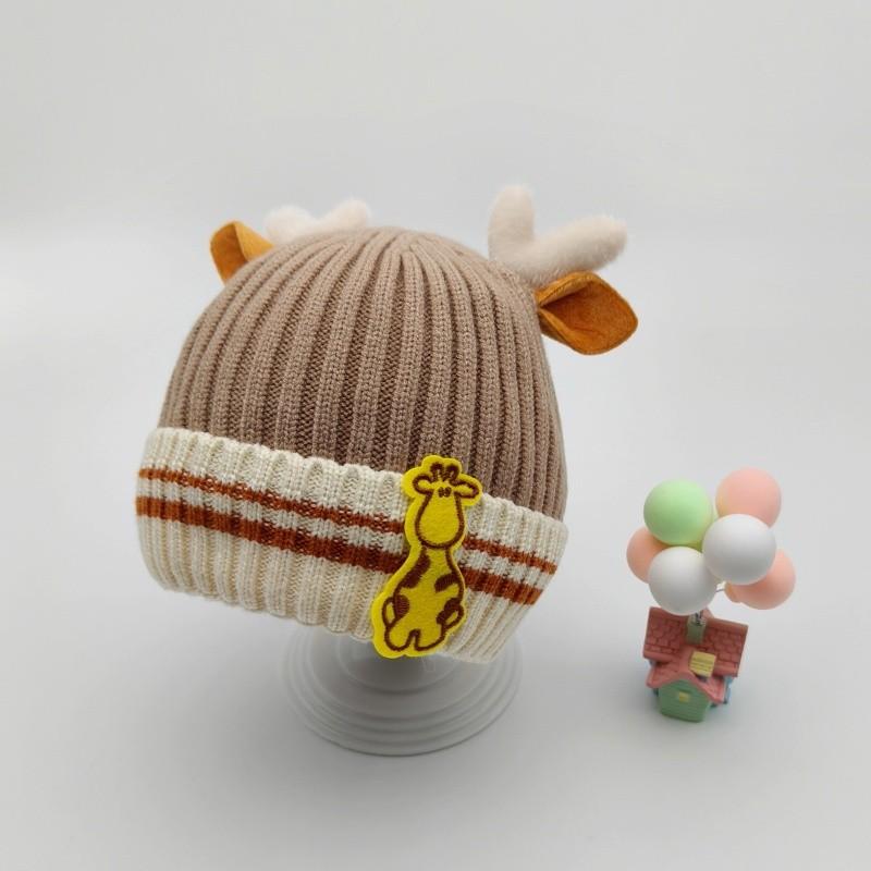 Autumn and Winter Children's Knitted Hat with Thick Velvet Cartoon Warm Hoodie Super Cute Baby Boys and Girls Pure Cotton Hat