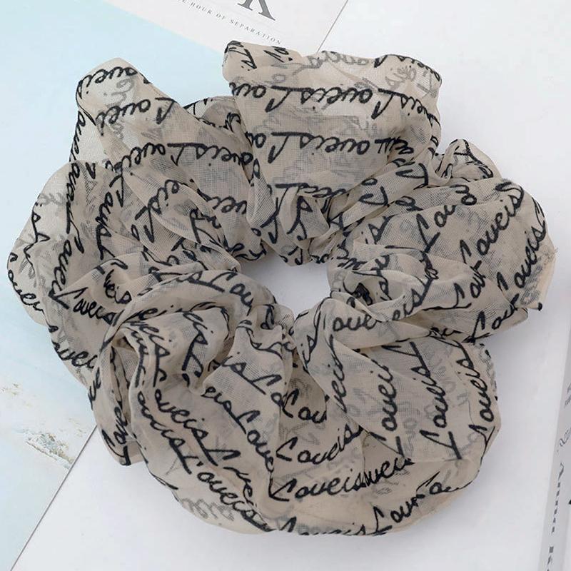 Lystrfac Letter Organza Oversized Scrunchie Women Rubber Bands Elastic Hair Bands Hair Tie Ponytail Holder Hair Accessories