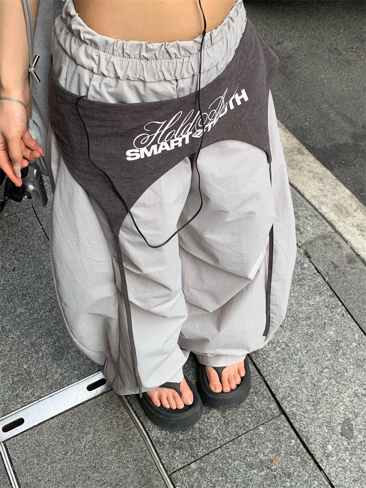 Women's Hip-Hop Style Patchwork Wide-Leg Overalls for Spring/Summer