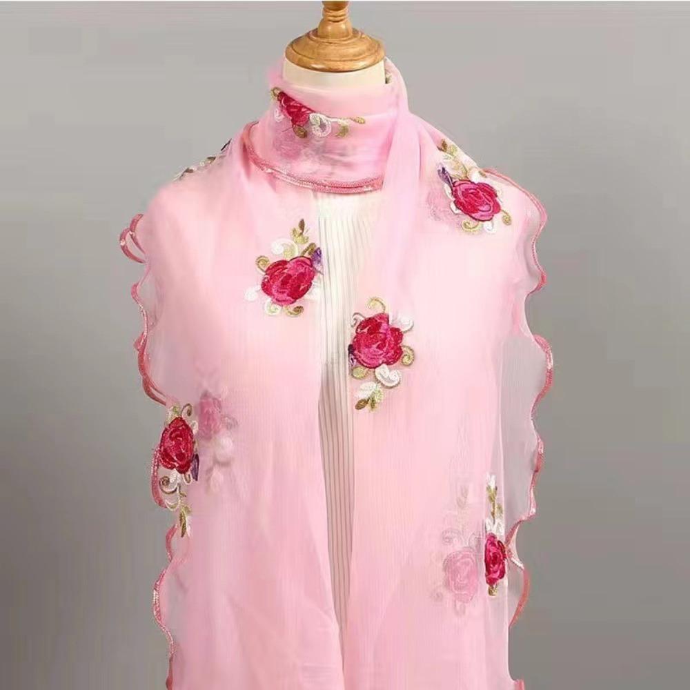 Floral Print Lace Scarf Soft Bandana Elegant Shawl and Wrap розовый