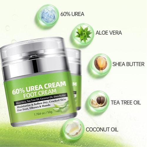 60% Urea Cream for Feet, Maximum Strength, for Dry, Cracked Feet and Hands, Softens, Deeply Moisturizes, and Relieves Cracked and Dry Skin (2 Pieces)
